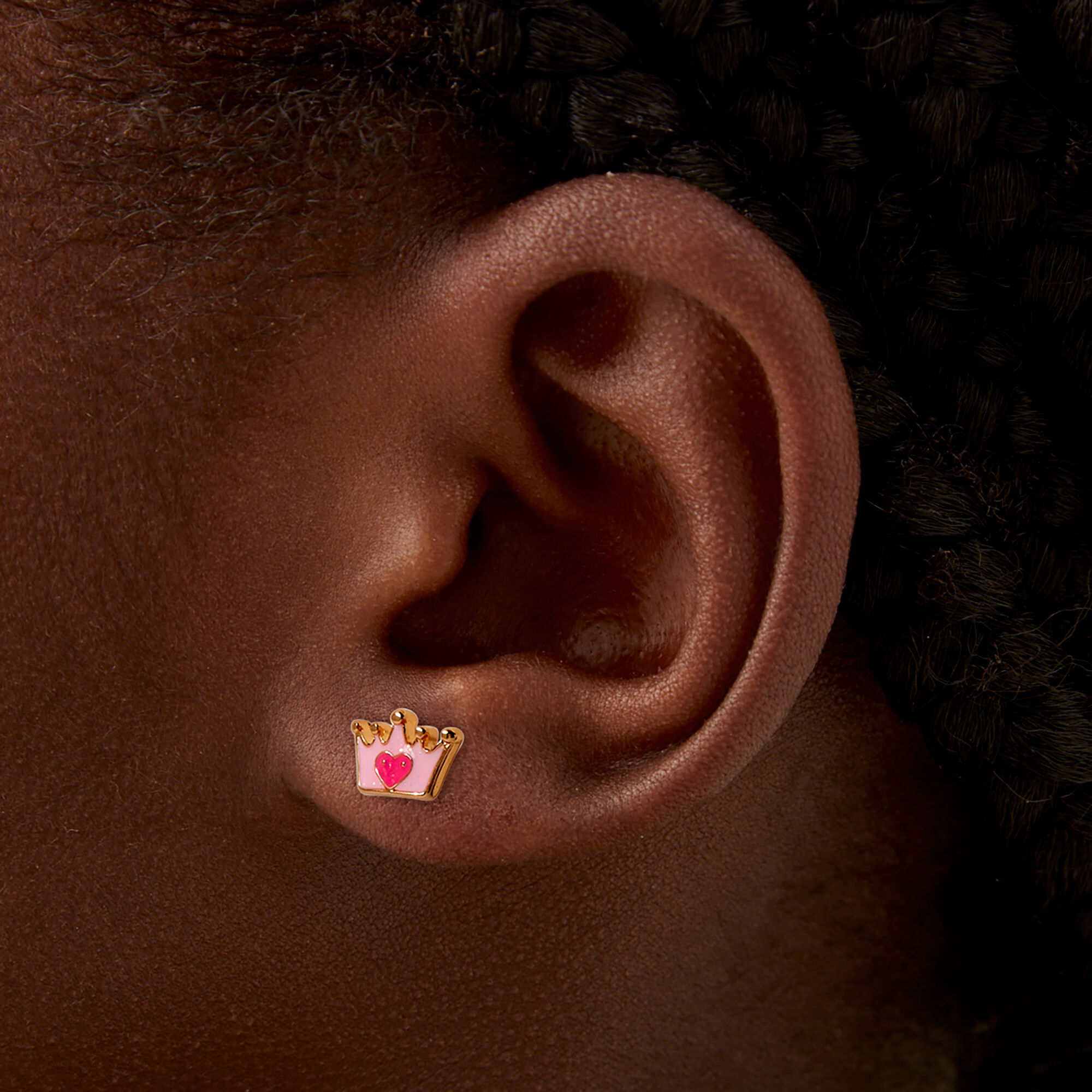 Mini Pink Crown Stud Earrings ,