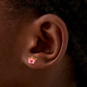 Clous d&#39;oreilles mini couronne rose,