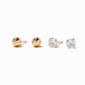 C LUXE by Claire&#39;s 14k Yellow Gold Cubic Zirconia 4MM Ball Stud Earrings - 2 Pack,