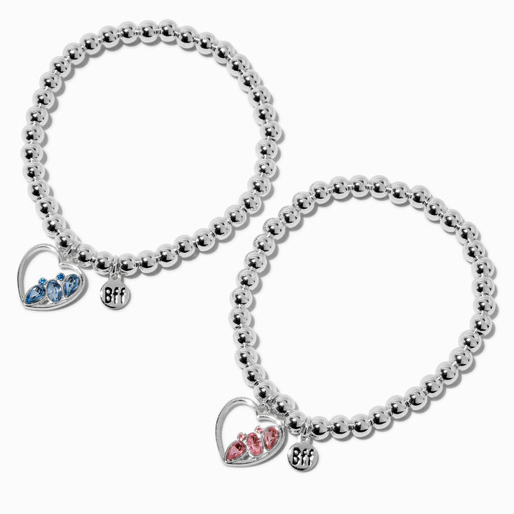 Best Friends Gem Heart Charm Beaded Stretch Bracelets - 2 Pack,