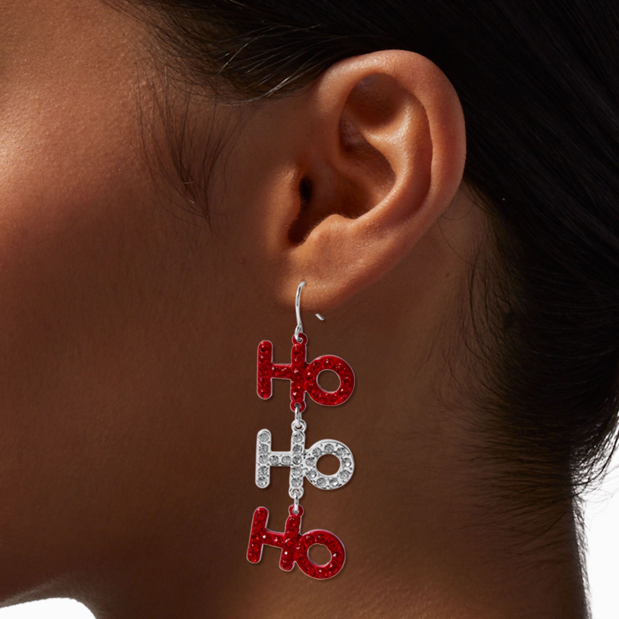 Crystal "HO HO HO" 2" Drop Earrings,