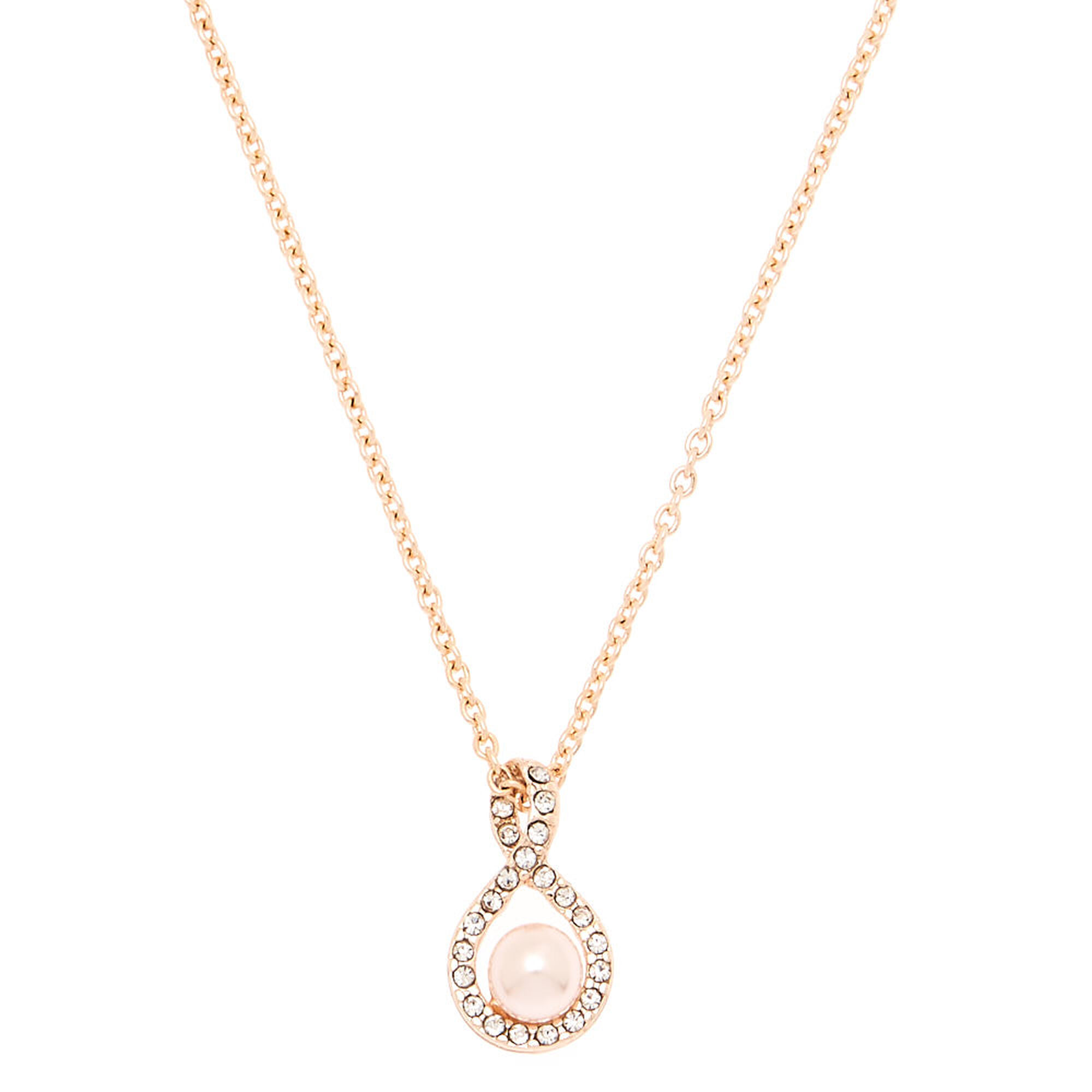 View Claires Rose Pearl Pendant Necklace Blush Gold information
