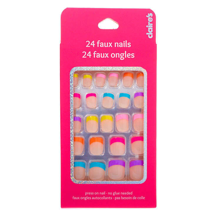 Rainbow French Tip Square Press On Faux Nail Set - 24 Pack,