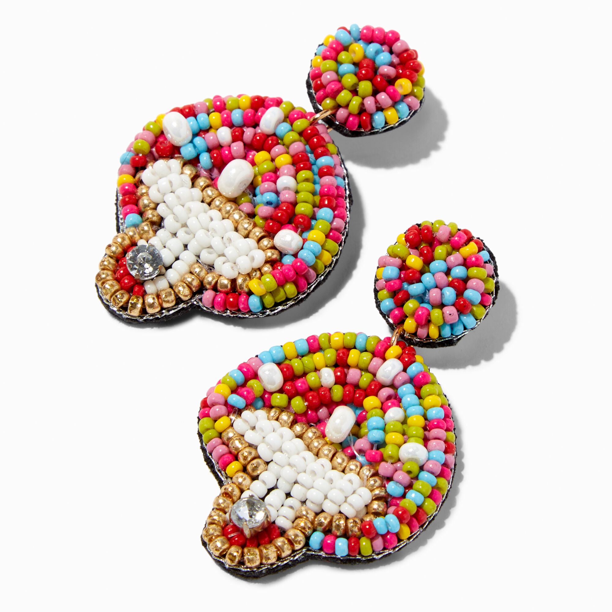Beaded Mushroom 2" Drop Earrings,