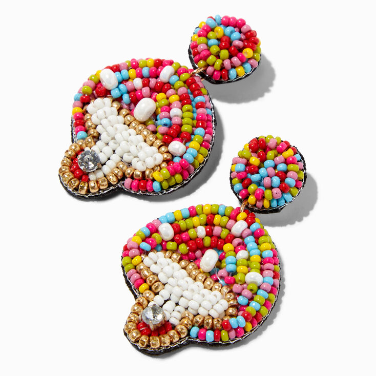 Beaded Mushroom 2&quot; Drop Earrings,