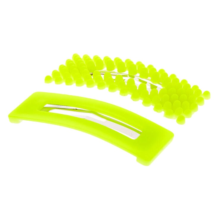 Beaded Matte Rectangle Snap Hair Clips - Neon Yellow, 2 Pack,