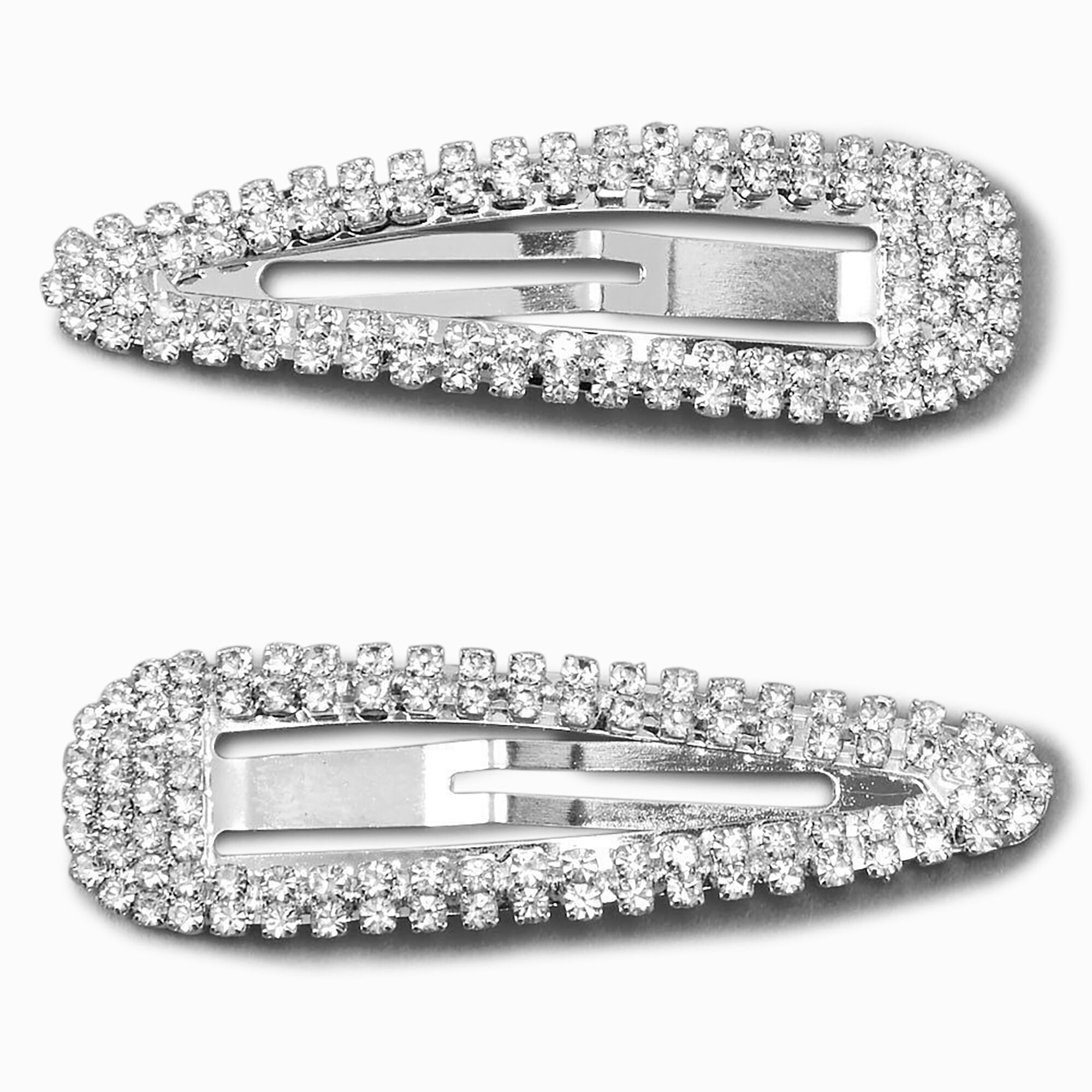 View Claires Tone Rhinestone Snap Clips 2 Pack Silver information