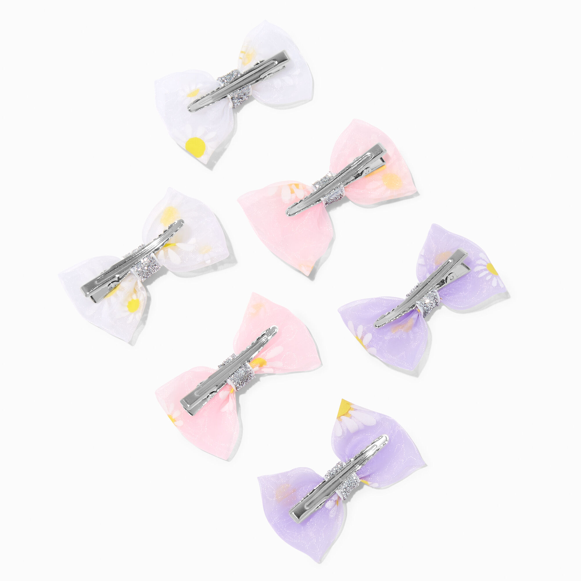 Claire's Club Chiffon Daisy Hair Bow Clips - 6 Pack,