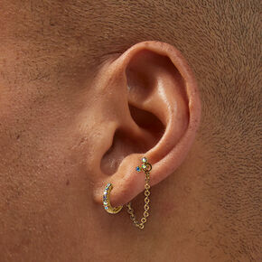 18K Gold Plated Iridescent Hoop Connector Chain Star Stud Earring Set - 5 Pack,