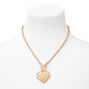 Gold Quilted Pearl Heart Pendant Necklace,