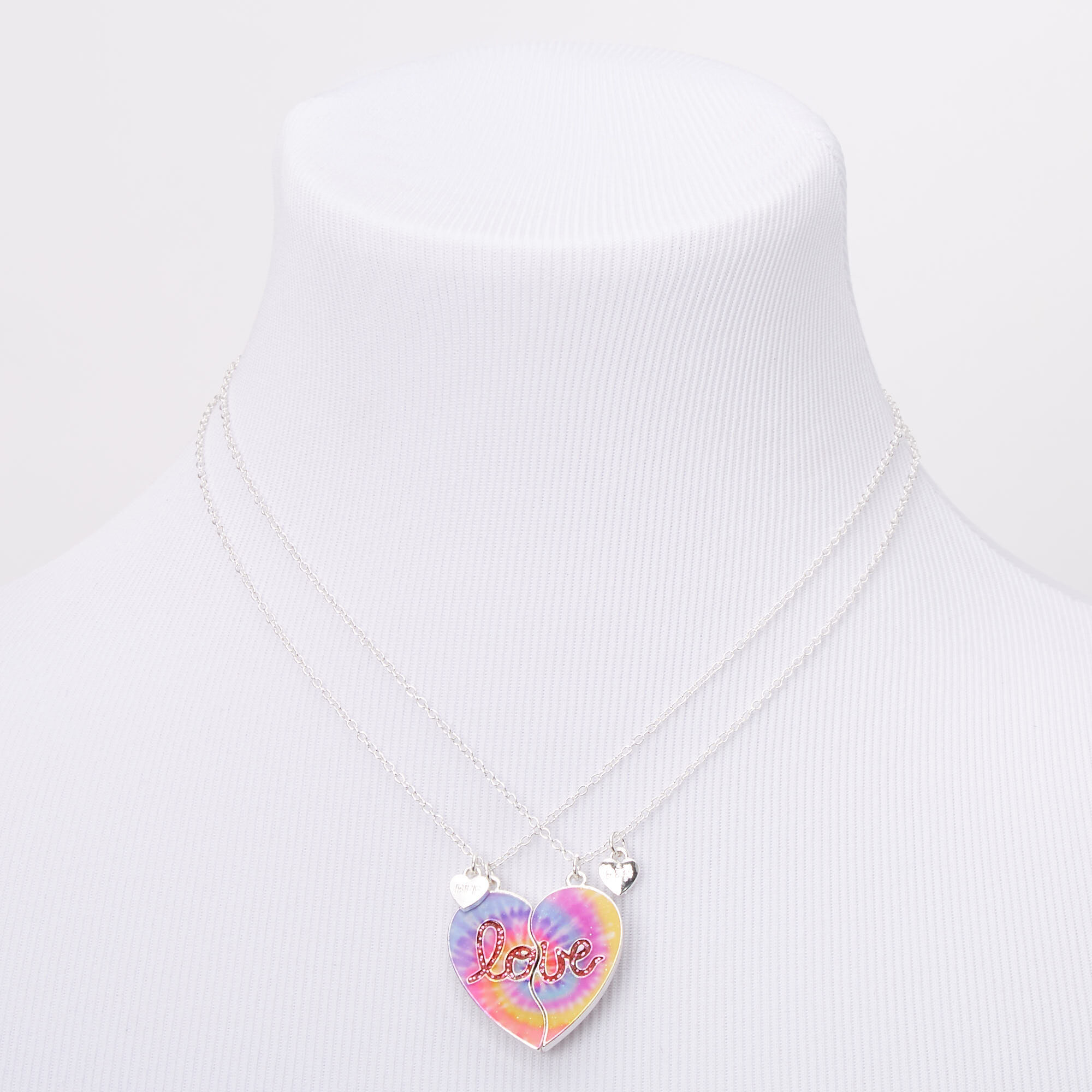 Best Friends Love Tie Dye Heart Pendant Necklaces - 2 Pack,