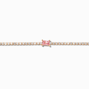 Pink Cubic Zirconia Baguette Gold-tone Tennis Bracelet,