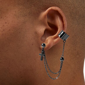 Black Sword &amp; Cross Cuff Earrings Stackables - 5 Pack ,