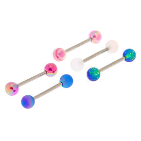 Silver 14G Cosmic Barbell Tongue Rings - 5 Pack,