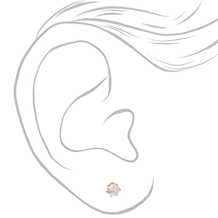 18ct Gold Plated Cubic Zirconia Medium Graduated Round Stud Earrings - 3 Pack,