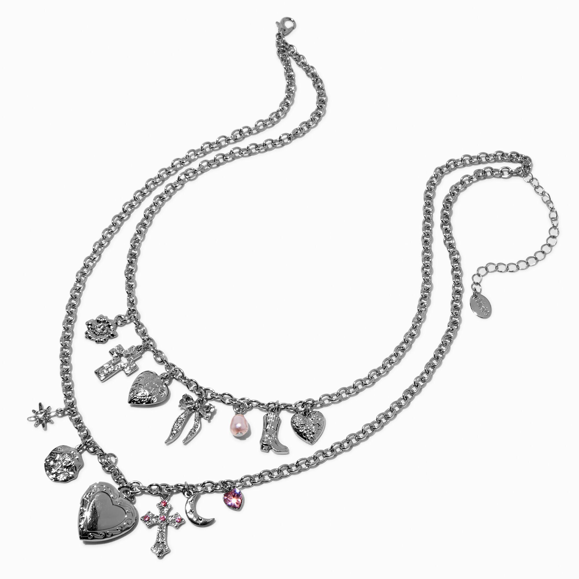 Silver-tone Mega Charm Multi-Strand Necklace,
