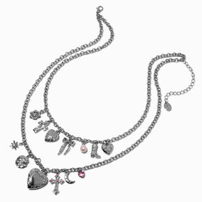 Silver-tone Mega Charm Multi-Strand Necklace,