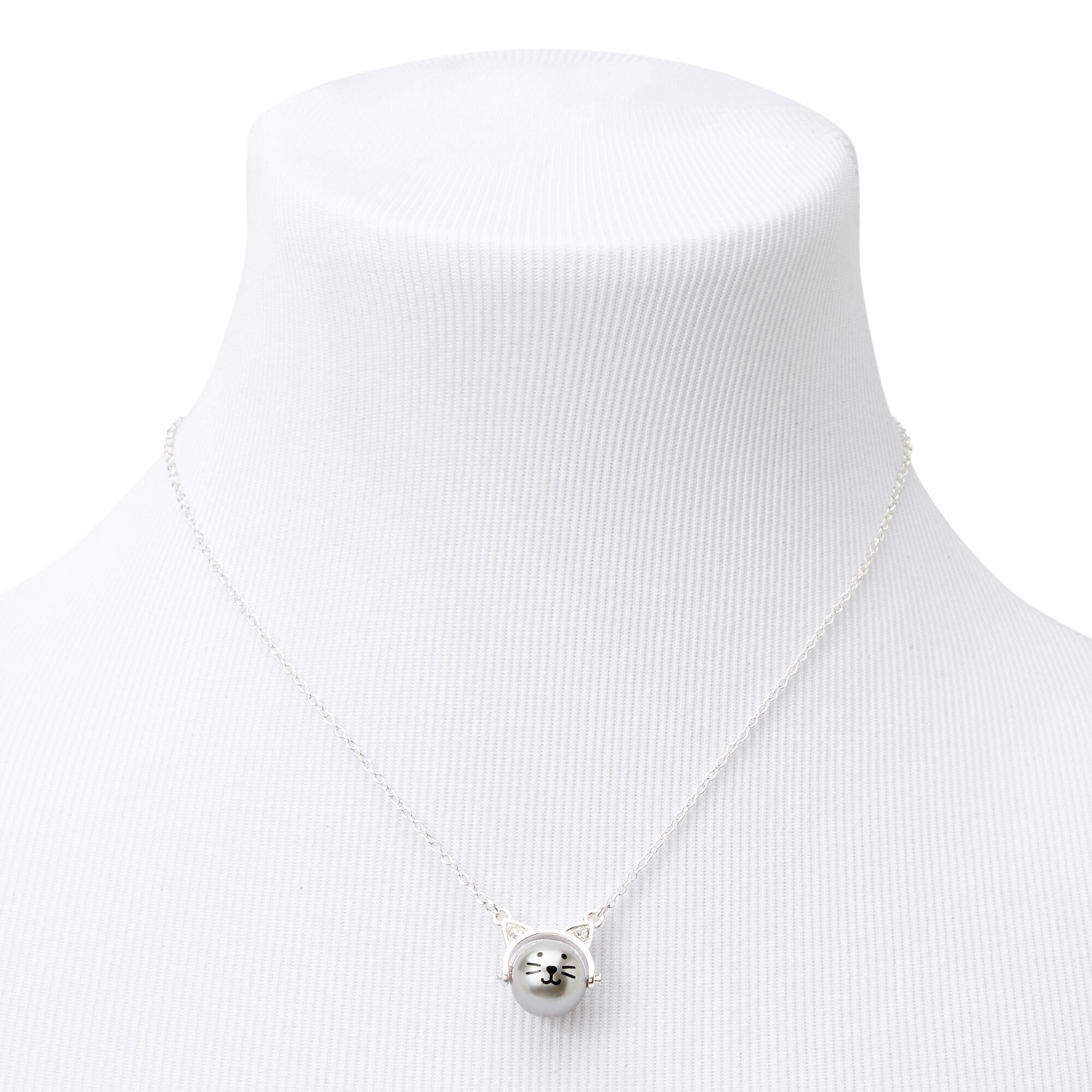 Silver Swivel Cat Pendant Necklace,