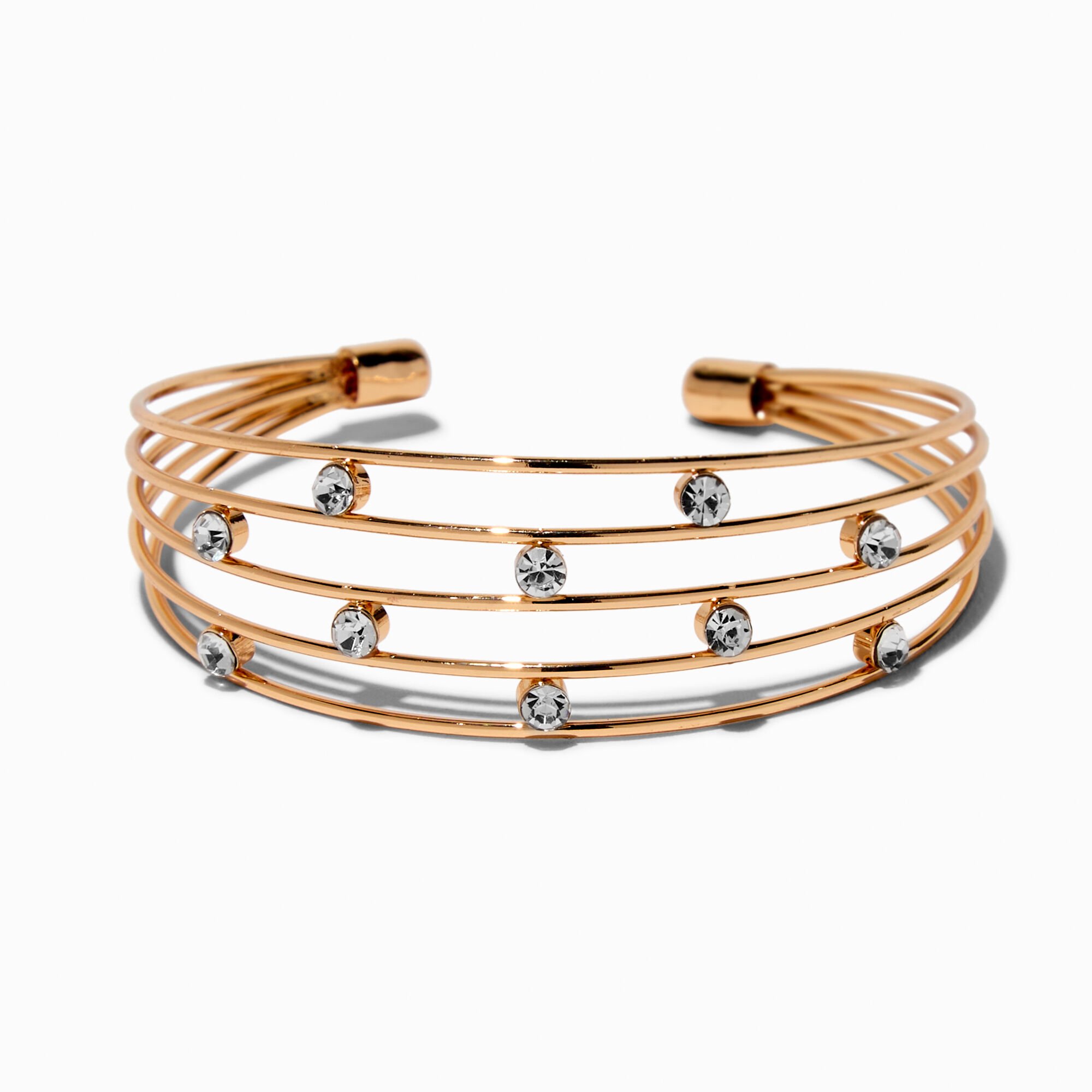 View Claires Tone Wire Crystal Cuff Bracelet Gold information