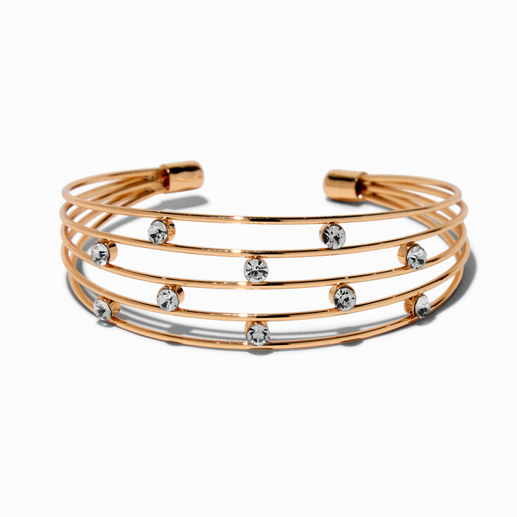 Gold-tone Wire &amp; Crystal Cuff Bracelet,