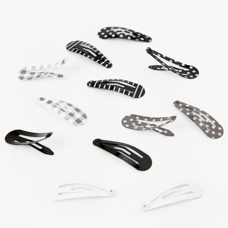 Claire's Club Black & White Snap Hair Clips - 12 Pack | Claire's