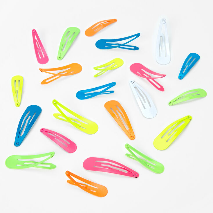 Neon Rainbow Multi Size Snap Hair Clips - 22 Pack,