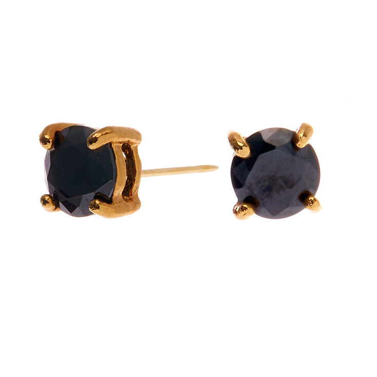 18kt Gold Plated Cubic Zirconia 5mm Round Stud Earrings Black Claire S