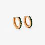 Gold 10MM Crystal Huggie Hoop Earrings - Emerald Green,