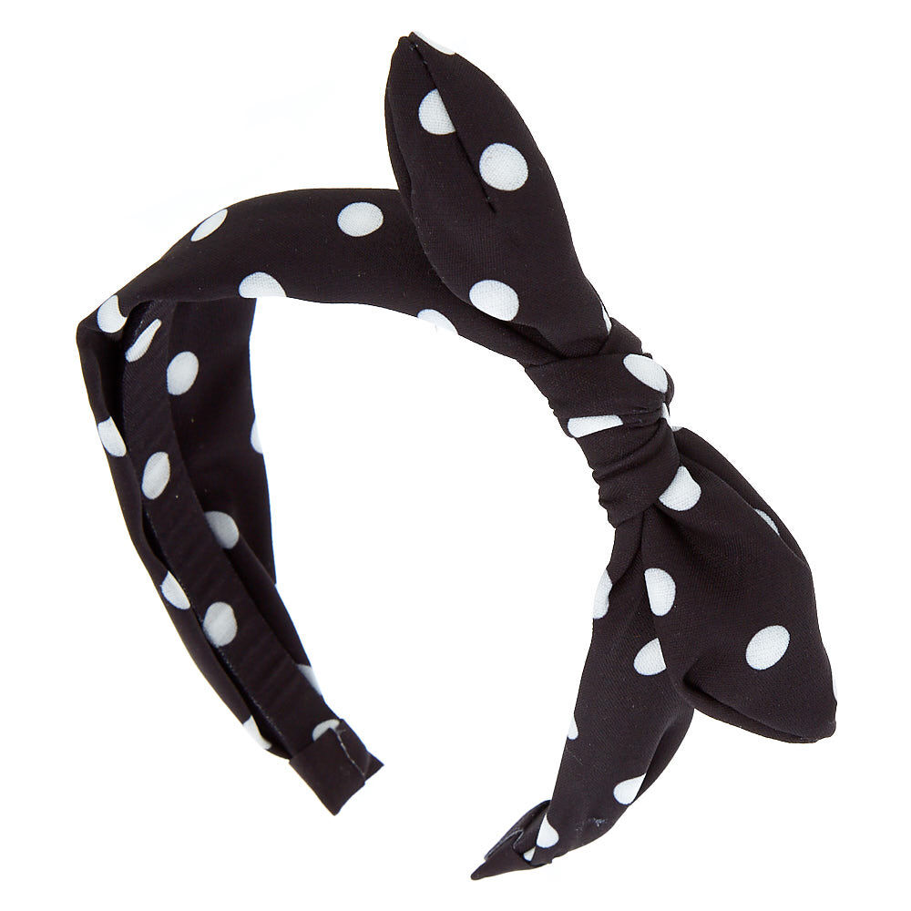Polka Dot Knotted Bow Headband - Black,