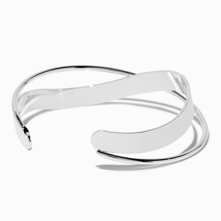 Bracelet manchette design entrecrois&eacute; couleur argent&eacute;e,