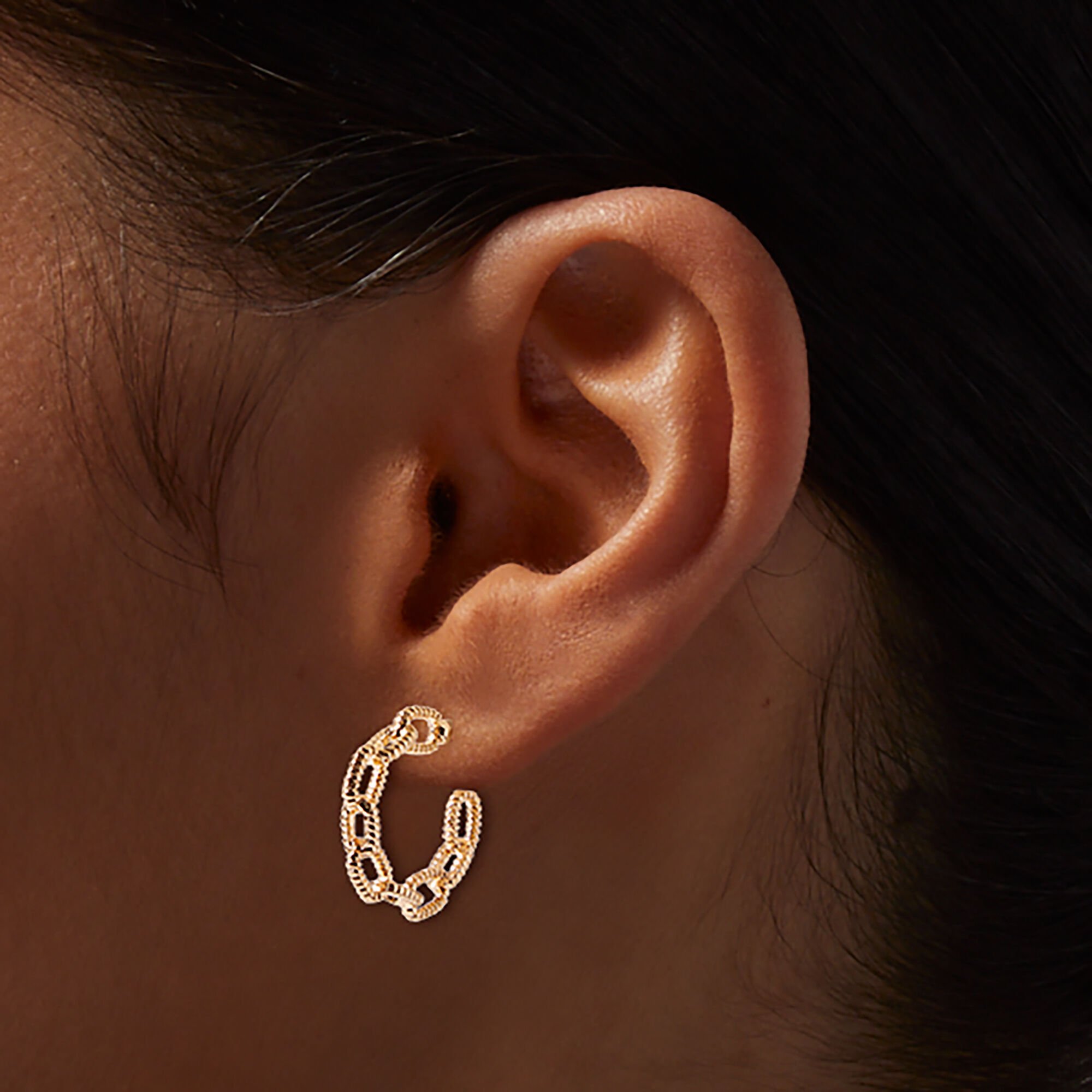 Gold-tone Textured Huggie Hoop Earring Stackables - 6 Pack,