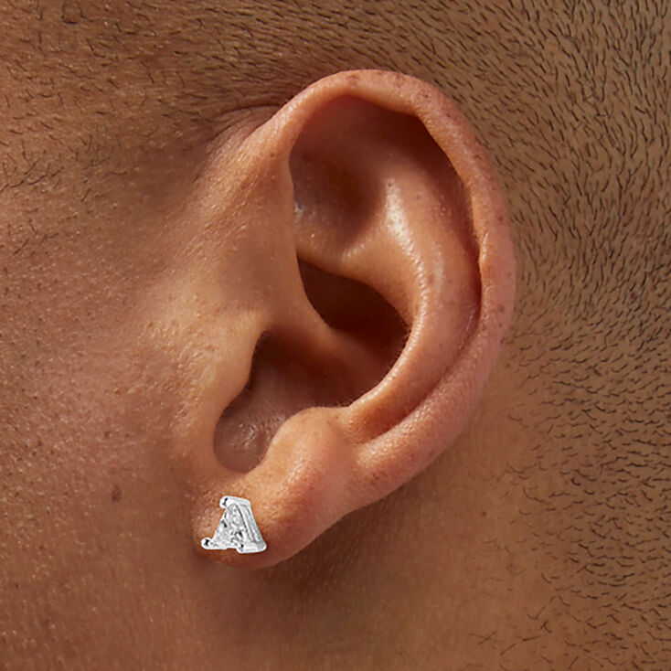 Silver-tone Cubic Zirconia 5mm Trillion Stud Earrings,