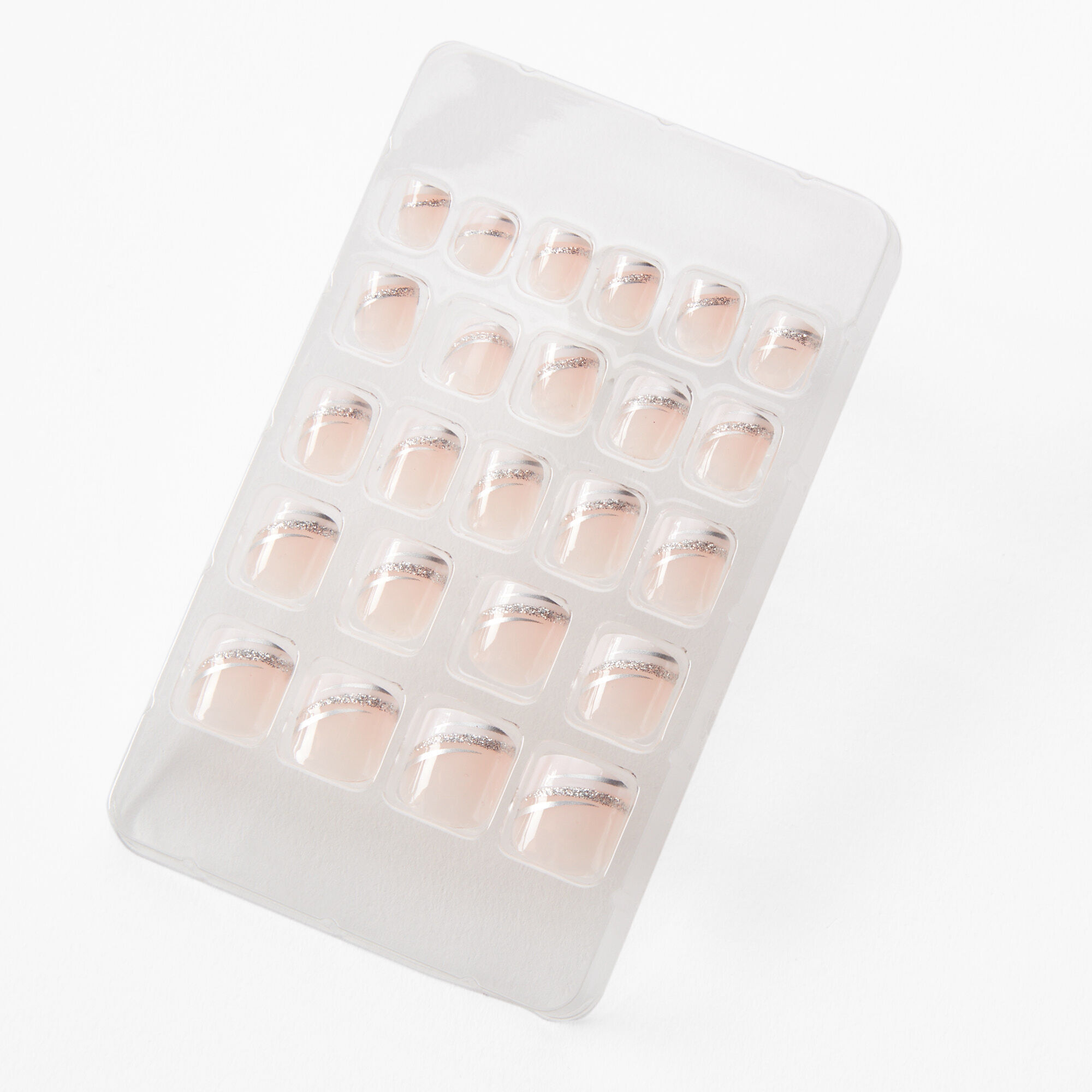Faux ongles vegan autocollants carrés French manucure asymétrique pour enfants - Lot de 24,