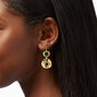Green Embellished Gold Disc Drop Earrings,