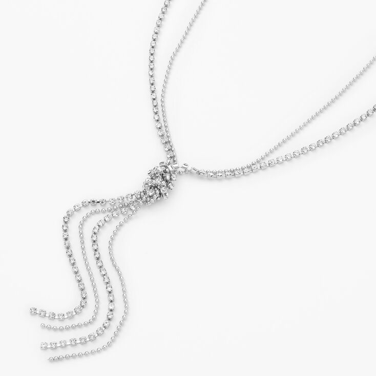 Silver Beaded Rhinestone Y-Neck Pendant Necklace,