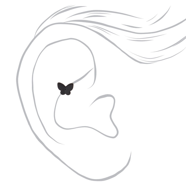 Black and Silver Butterfly Cartilage Stud Earrings - 3 Pack,
