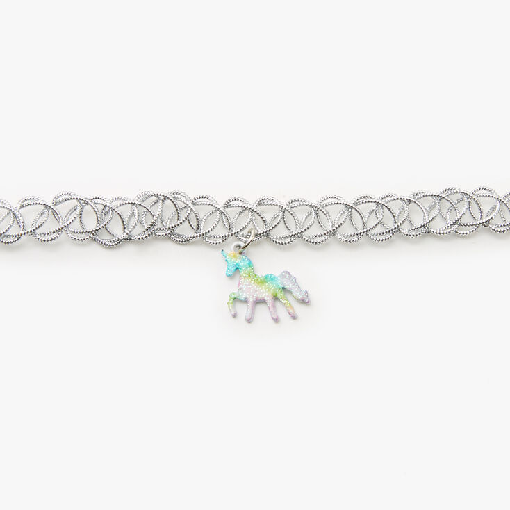Claire&#39;s Club Tattoo Choker Necklace with Unicorn Charm - Silver,