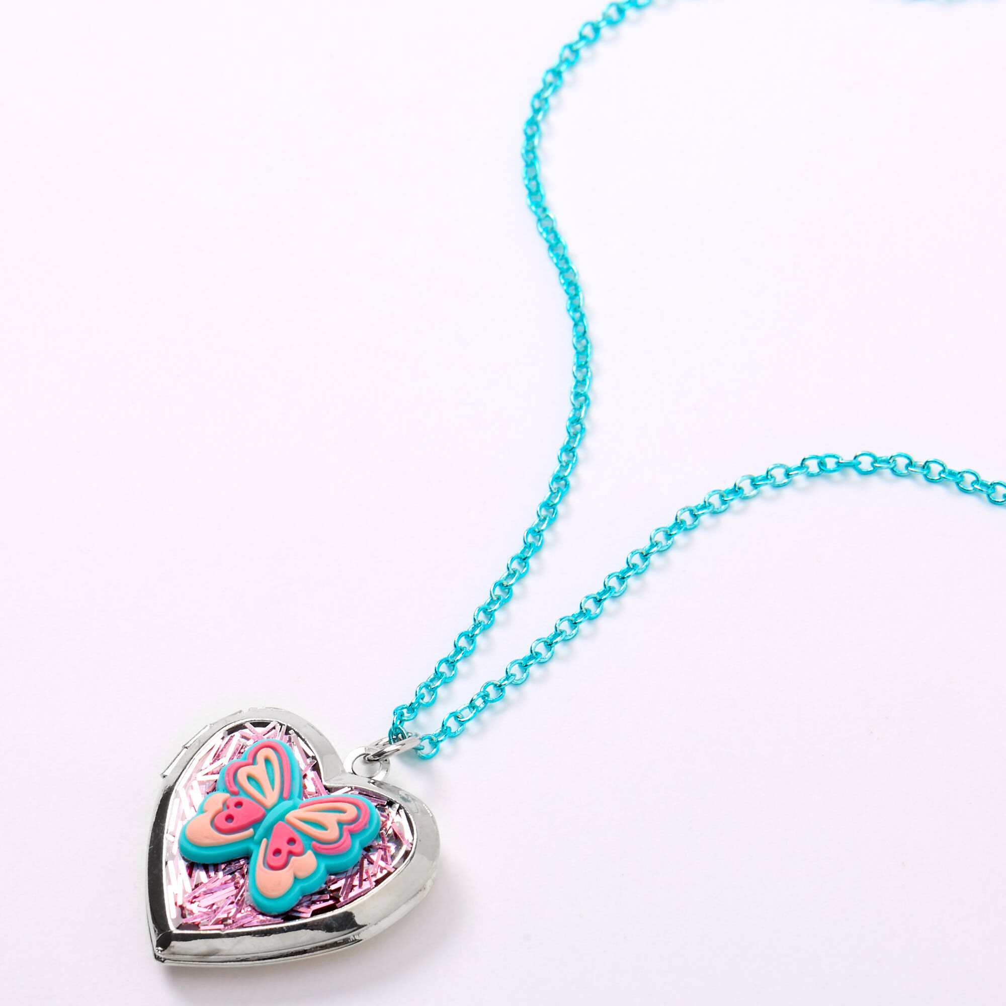 Claire's Club Butterfly Locket Necklace - Blue,
