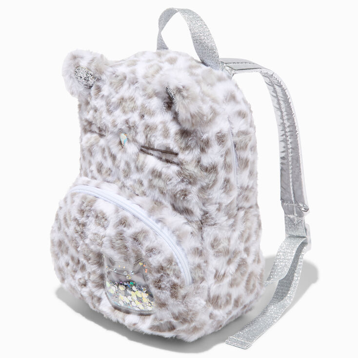 Claire&#39;s Club Snow Leopard Furry Mini Backpack,