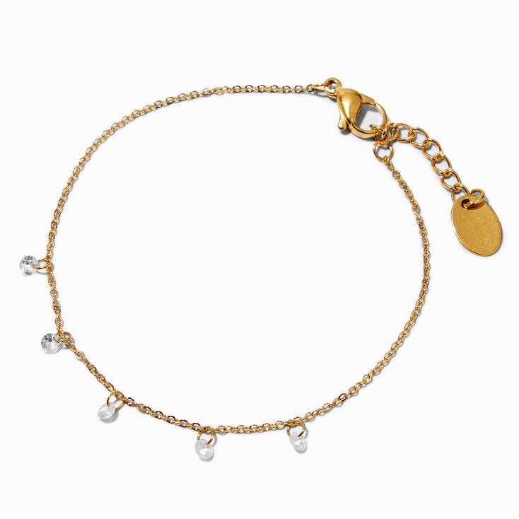 Gold-tone Stainless Steel Cubic Zirconia Confetti Chain Bracelet,