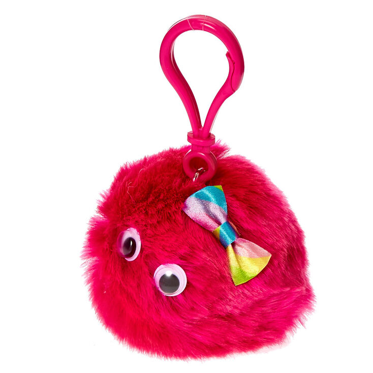 Hot Pink Googly Eyed Pom Keyring Clip Flavored Lip Gloss,