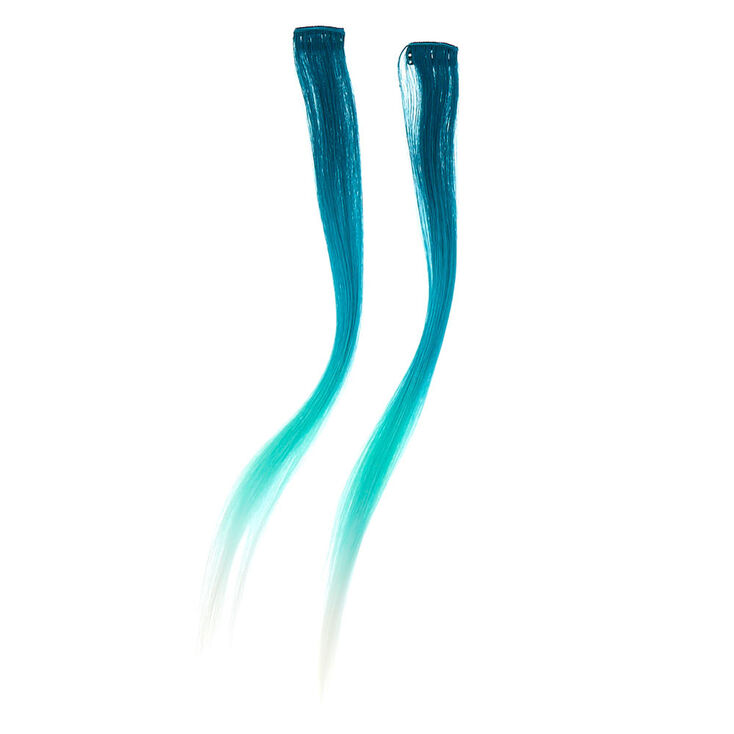 Ombre Faux Hair Clip In Extensions - Blue, 2 Pack