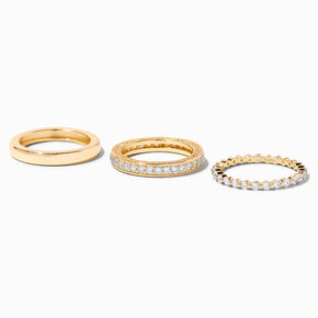 C LUXE by Claire&#39;s 18k Yellow Gold Plated Cubic Zirconia Classic Ring Stack Set,