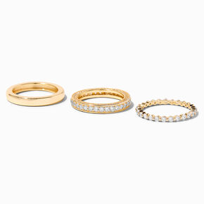 C LUXE by Claire&#39;s 18k Yellow Gold Plated Cubic Zirconia Classic Ring Stack Set,