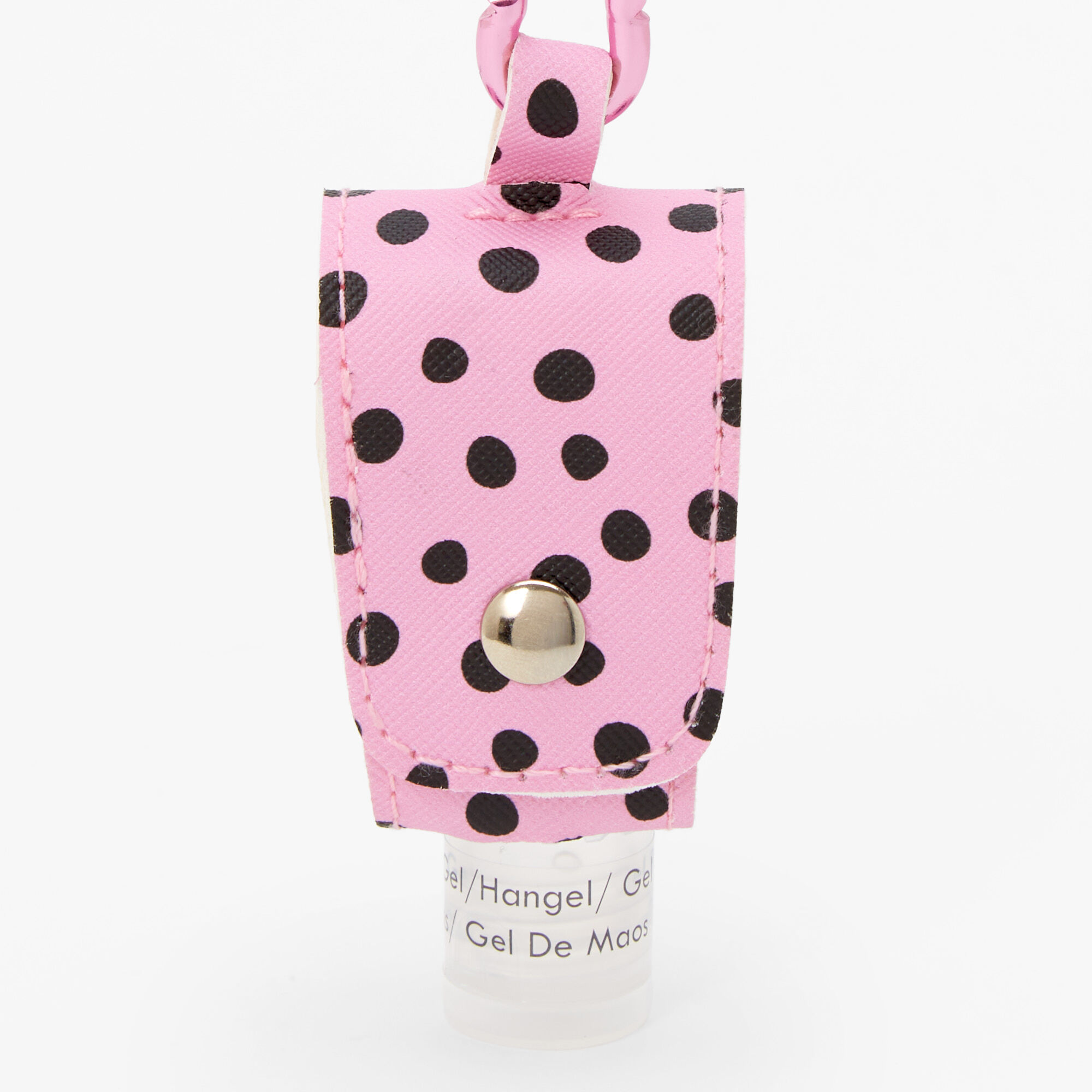 Porte-gel à pois avec gel désinfectant pour les mains,