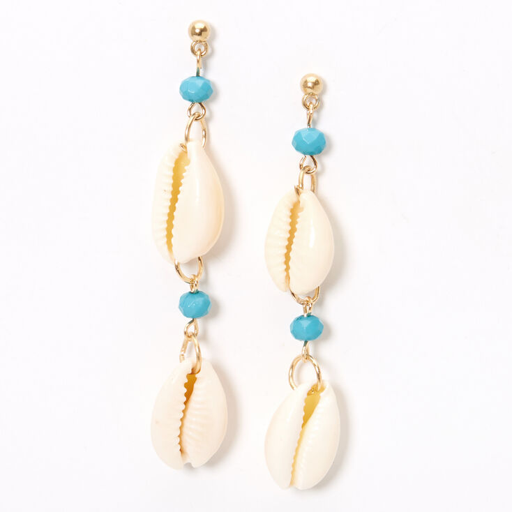 Claire's Pendantes linéaires ornées d’un cauri 8 cm couleur dorée - Turquoise