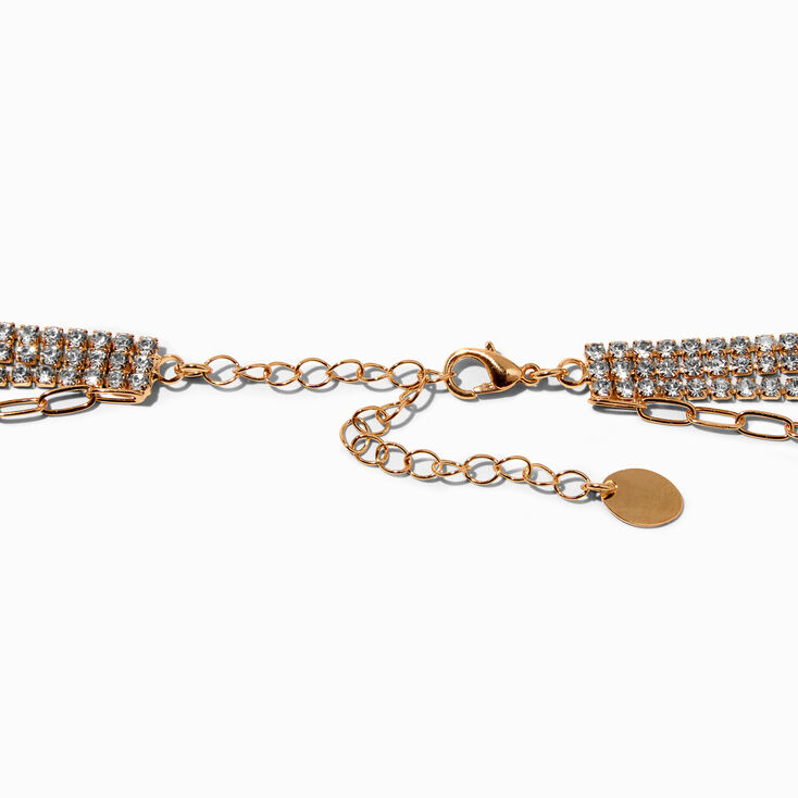 Gold Paperclip &amp; Crystal Multi-Strand Choker Necklace,