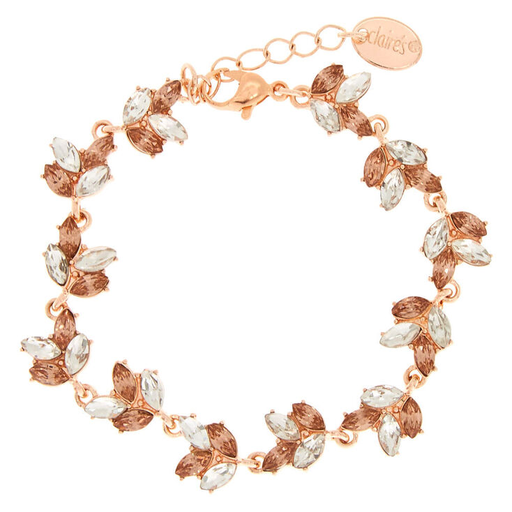 Claire's Bracelet feuille avec pierre en strass en métal couleur doré rose