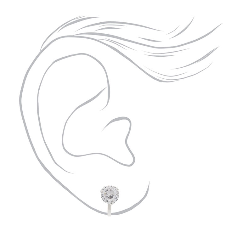 Silver-tone Cubic Zirconia Round Clip On Earrings - 7MM,