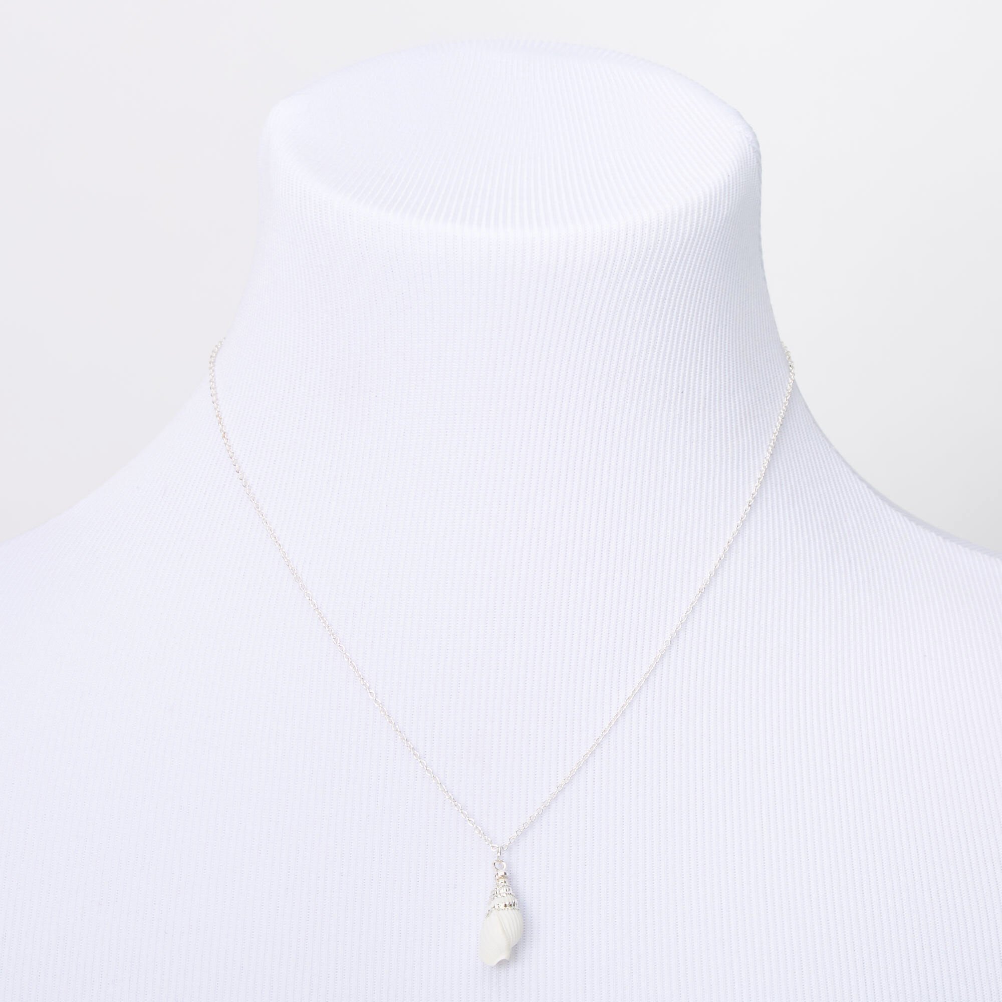 Silver Conch Shell Pendant Necklace - White,